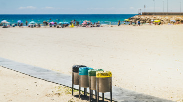 Trash cans on the beachfront