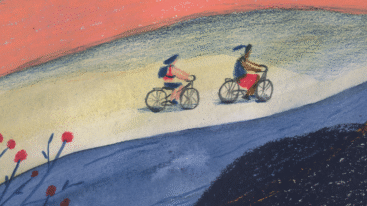 illustratie van twee mensen die fietsen