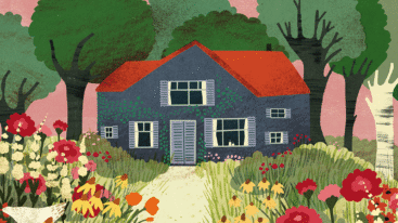 illustratie van een huis in de bossen