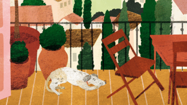 illustratie van hond die zich verveelt