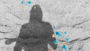 schaduw van een foto van een meisje die tot rust komt op het strand