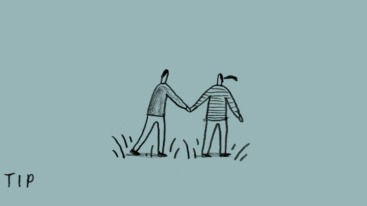 illustratie van twee mensen die buiten wandelen