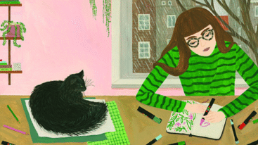 illustratie van persoon die schrijft in een boekje