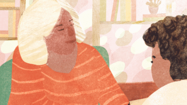 illustratie van twee mensen in een gesprek die naar elkaar luisteren