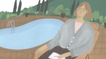 illustratie van vrouw die in een boekje haar gevoelens opschrijft