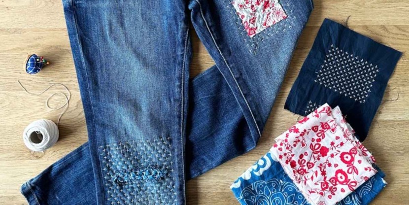 sashiko repareer spijkerbroek