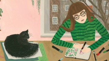 Vrouw doet aan hobby's: tekenen