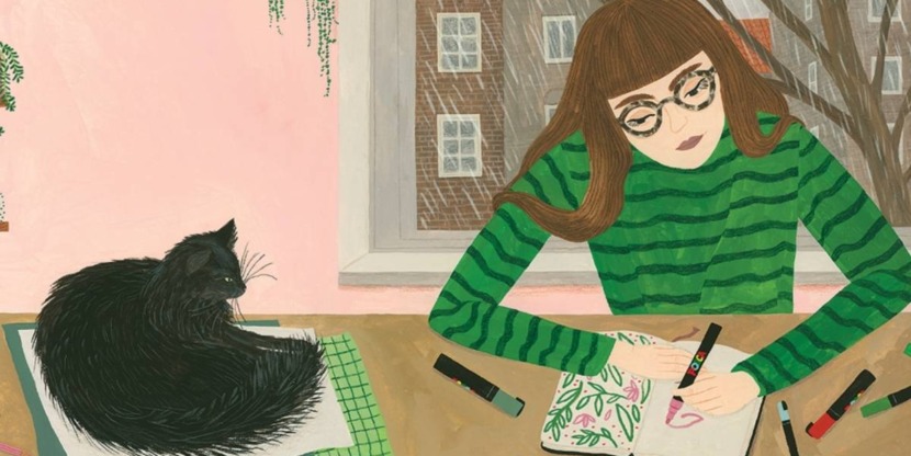 Vrouw doet aan hobby's: tekenen