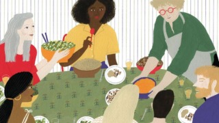 Mensen eten samen bij de volkskeuken