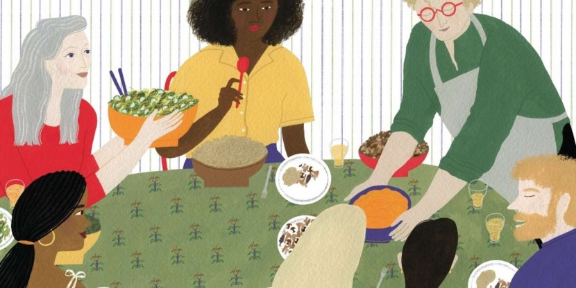 Mensen eten samen bij de volkskeuken