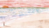 illustratie vrouw lopend op strand