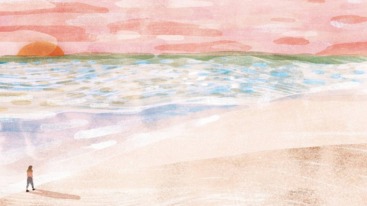 illustratie vrouw lopend op strand