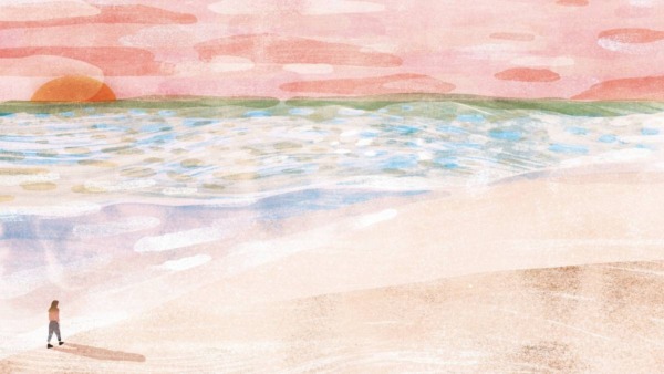 illustratie vrouw lopend op strand